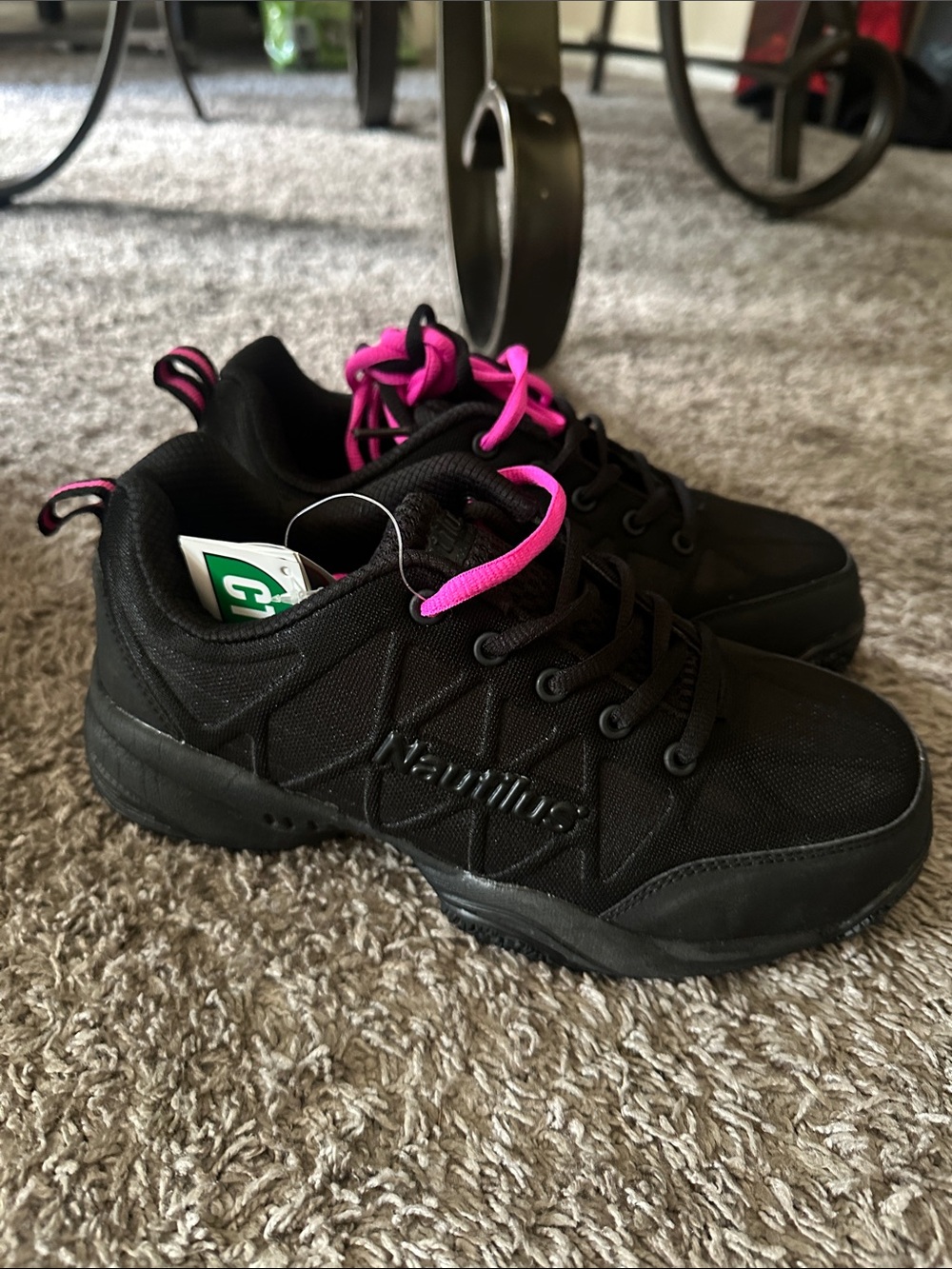 Nautilus Black Sneakers with Hot Pink Accents Steel toe, Water resistant work sh